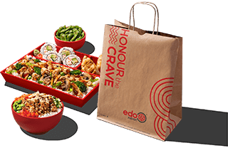 Bento meal, bowl meal and Edo Japan delivery bag